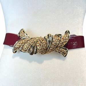 Vintage Mimi di N 1987 Burgundy Patent Leather Belt Amber Rhinestone Buckle Glam